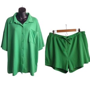 Dokotoo 2 Pieces Shorts Set Women's Green Shirt Shorts Soft Comfy Size 2XL